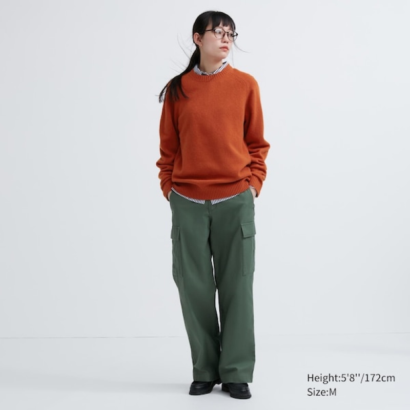 Uniqlo Premium Lambswool Crew Neck Long Sleeve Trøjer Dame Orange | 8457-VJCXD