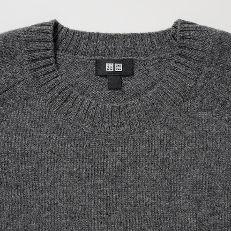 Uniqlo Premium Lambswool Crew Neck Long Sleeve Trøjer Herre Mørkegrå | 3852-ZBQOP