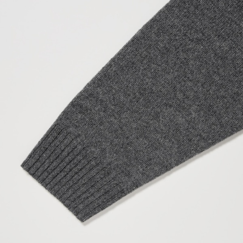 Uniqlo Premium Lambswool Crew Neck Long Sleeve Trøjer Herre Mørkegrå | 3852-ZBQOP