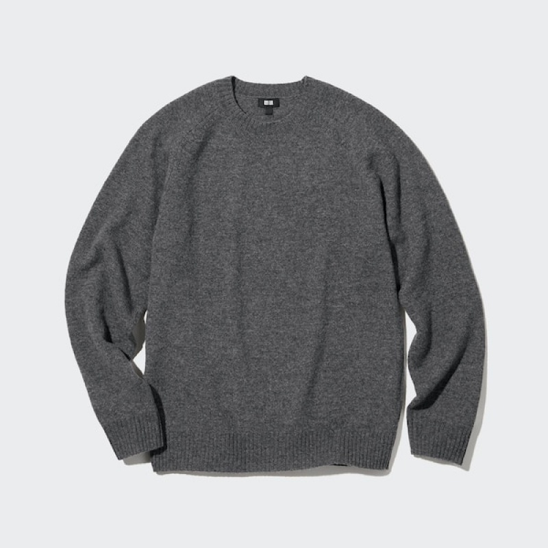 Uniqlo Premium Lambswool Crew Neck Long Sleeve Trøjer Herre Mørkegrå | 3852-ZBQOP