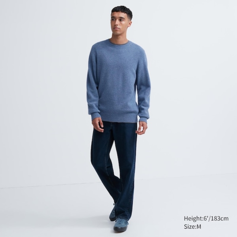 Uniqlo Premium Lambswool Crew Neck Long Sleeve Trøjer Herre Blå | 6925-SJLPN