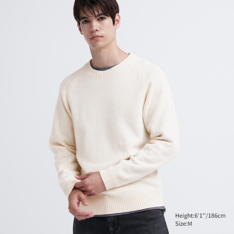 Uniqlo Premium Lambswool Crew Neck Long Sleeve Trøjer Herre Hvide | 7048-SWEYT