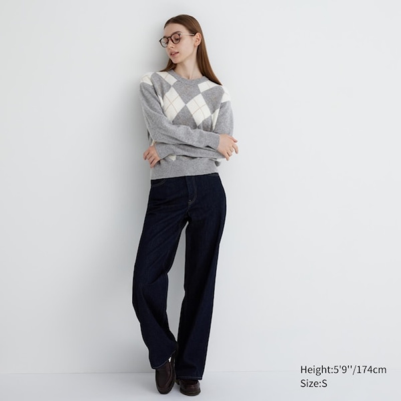 Uniqlo Premium Lambswool Long-Sleeve Crew Neck Trøjer Dame Lysegrå | 1695-OQEBD