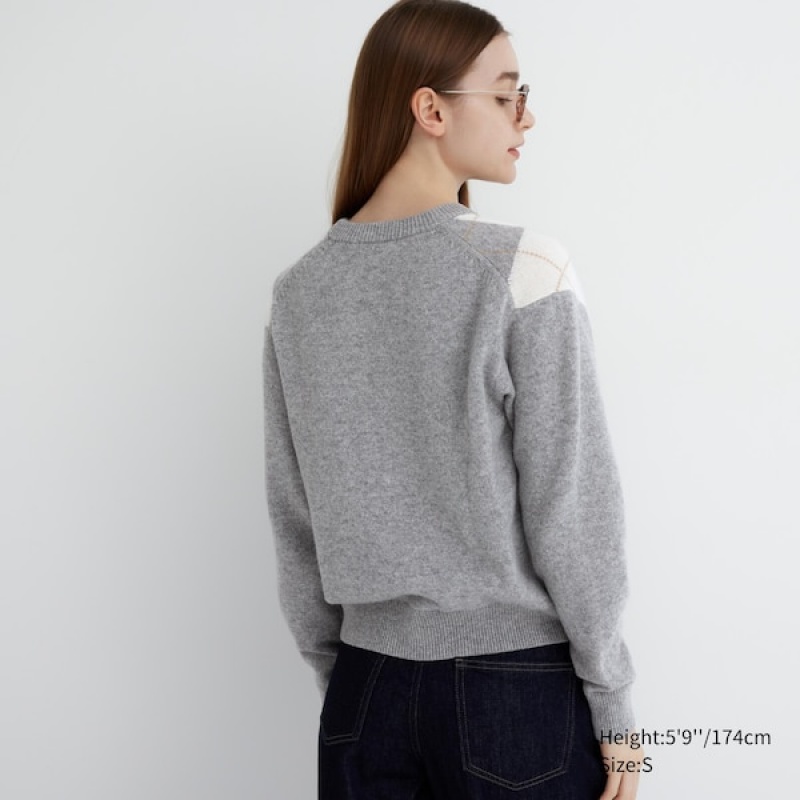 Uniqlo Premium Lambswool Long-Sleeve Crew Neck Trøjer Dame Lysegrå | 1695-OQEBD