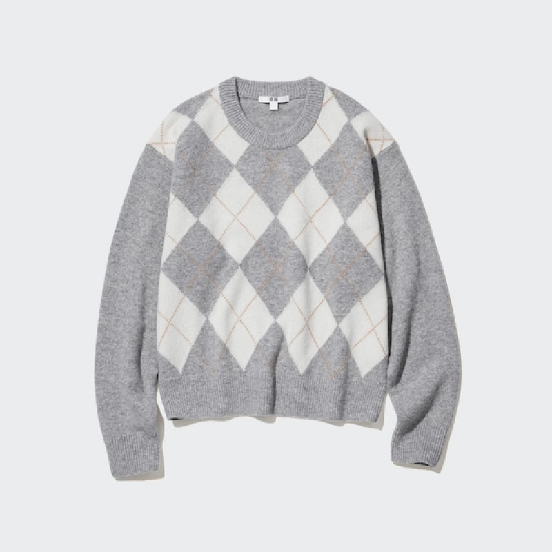 Uniqlo Premium Lambswool Long-Sleeve Crew Neck Trøjer Dame Lysegrå | 1695-OQEBD