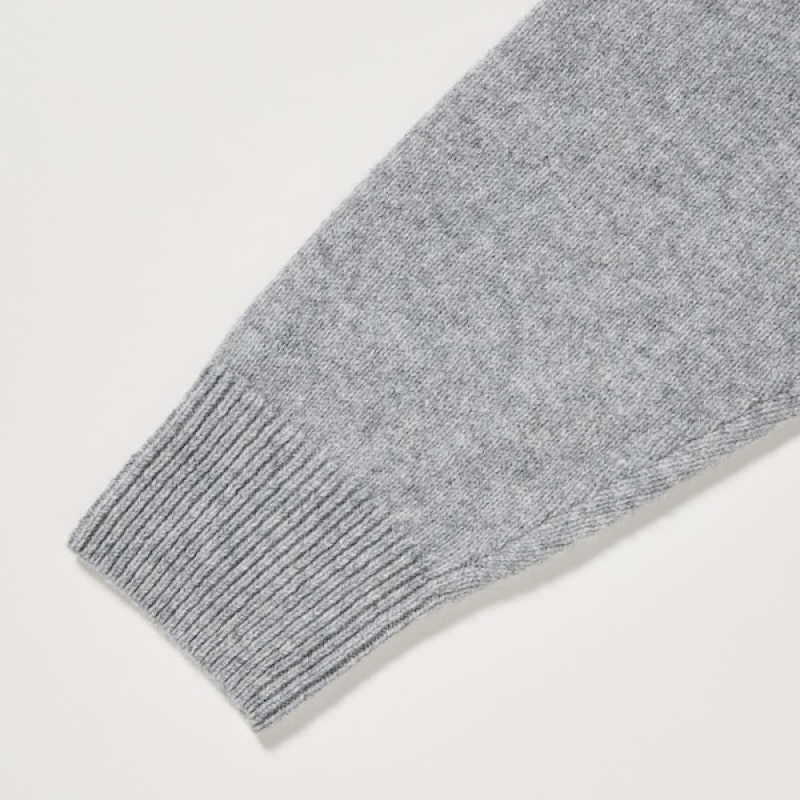 Uniqlo Premium Lambswool Long-Sleeve Crew Neck Trøjer Dame Lysegrå | 1695-OQEBD