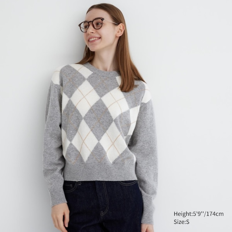 Uniqlo Premium Lambswool Long-Sleeve Crew Neck Trøjer Dame Lysegrå | 1695-OQEBD