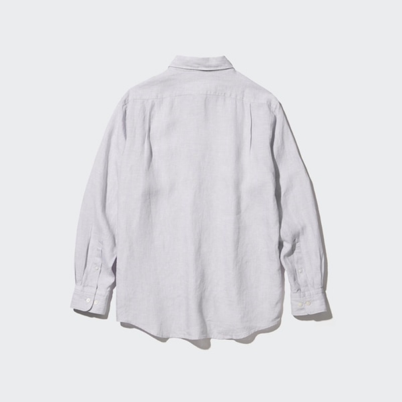 Uniqlo Premium Linen Long-Sleeve Skjorte Herre Grå | 0836-FGOVE