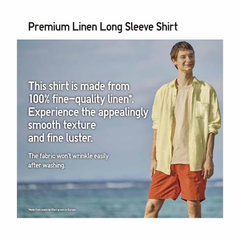 Uniqlo Premium Linen Long-Sleeve Skjorte Herre Grå | 0836-FGOVE