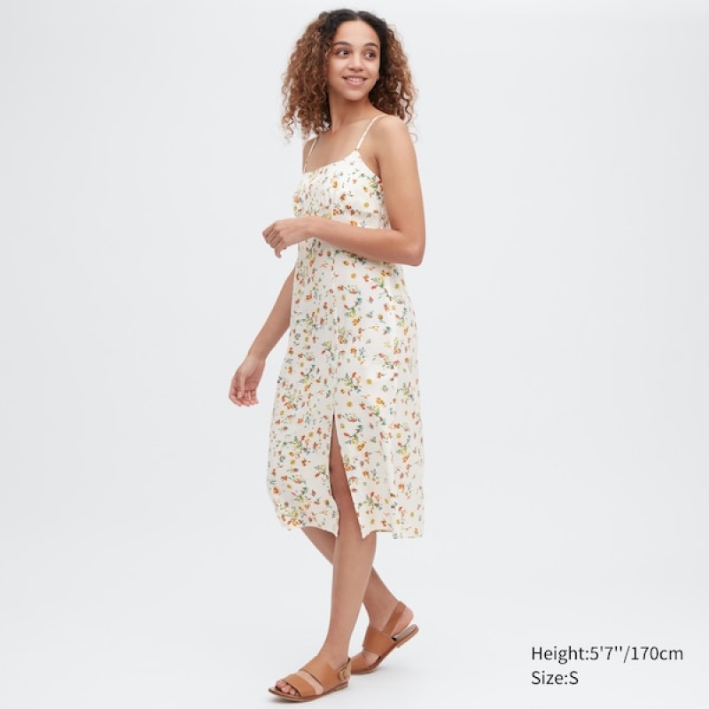 Uniqlo Printed Front Slit Camisole Kjole Dame Hvide | 0124-UFOSL