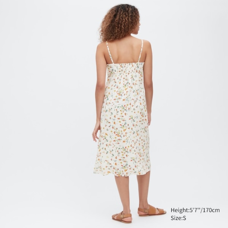 Uniqlo Printed Front Slit Camisole Kjole Dame Hvide | 0124-UFOSL