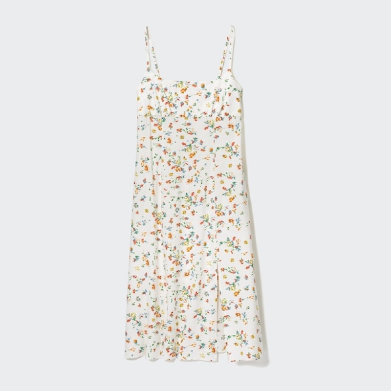 Uniqlo Printed Front Slit Camisole Kjole Dame Hvide | 0124-UFOSL