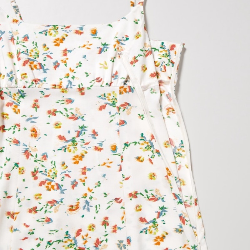 Uniqlo Printed Front Slit Camisole Kjole Dame Hvide | 0124-UFOSL