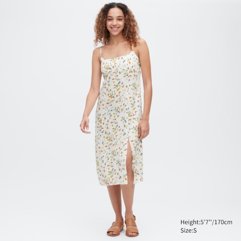 Uniqlo Printed Front Slit Camisole Kjole Dame Hvide | 0124-UFOSL