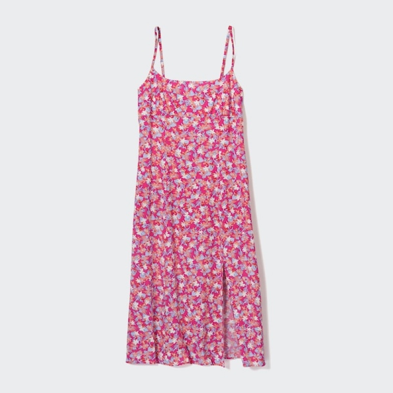 Uniqlo Printed Front Slit Camisole Kjole Dame Lyserød | 7354-RUYGI