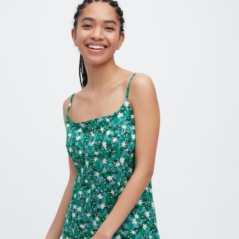 Uniqlo Printed Front Slit Camisole Kjole Dame Grøn | 9013-GCUZJ