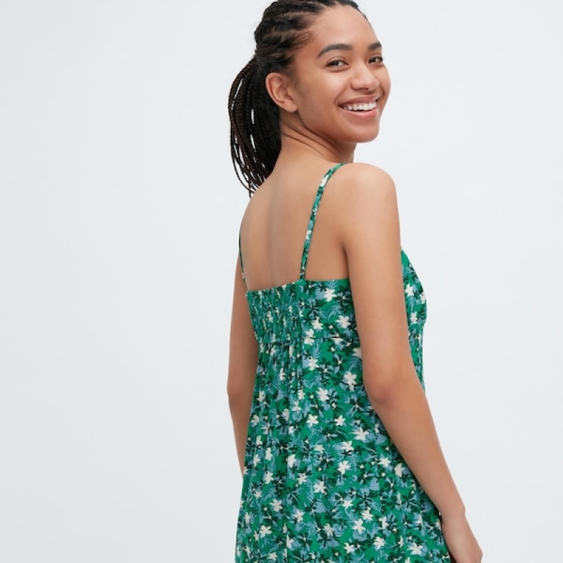 Uniqlo Printed Front Slit Camisole Kjole Dame Grøn | 9013-GCUZJ