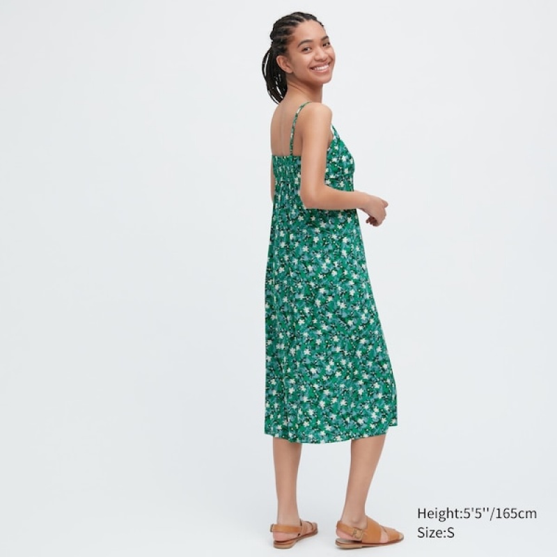 Uniqlo Printed Front Slit Camisole Kjole Dame Grøn | 9013-GCUZJ