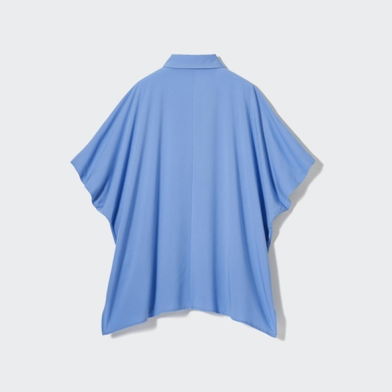 Uniqlo Rayon Kort-Sleeve Skjorte Dame Blå | 0179-XAQCV