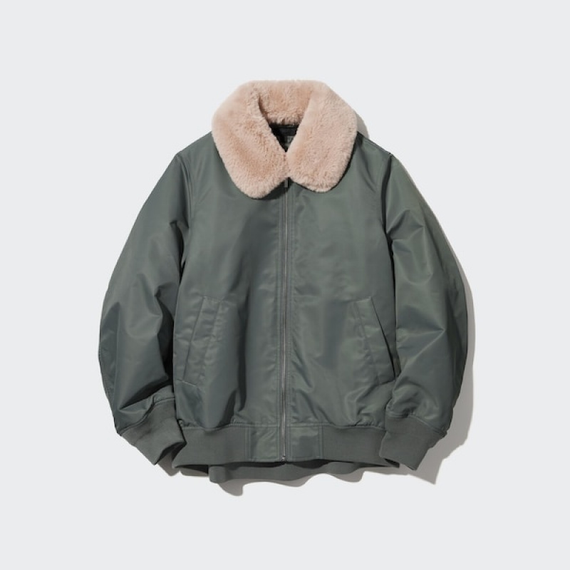 Uniqlo Ribbet Blouson jackets Dame Olivengrøn | 6734-FALUD