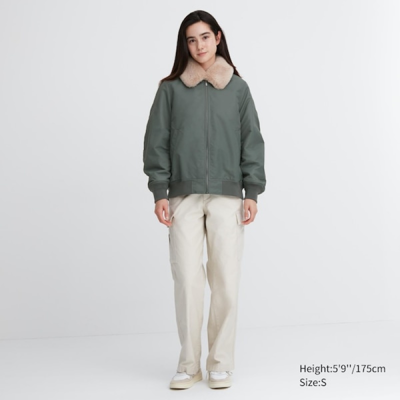 Uniqlo Ribbet Blouson jackets Dame Olivengrøn | 6734-FALUD