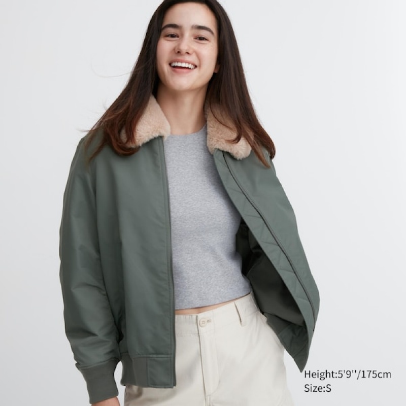 Uniqlo Ribbet Blouson jackets Dame Olivengrøn | 6734-FALUD