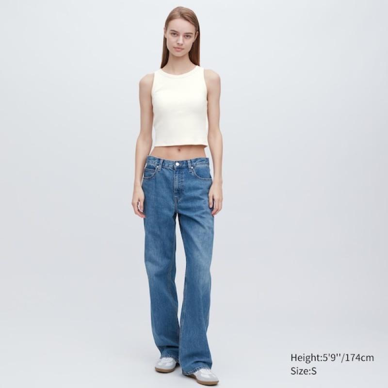 Uniqlo Ribbet Cropped Uden Ærmer Bra Toppe Dame Hvide | 3540-AHEGW