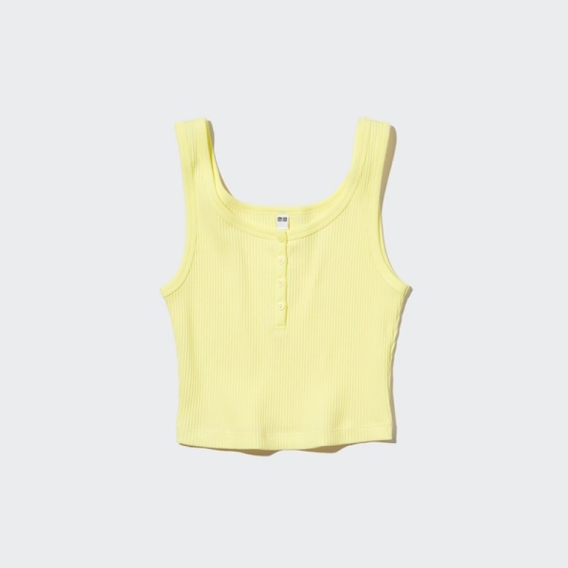 Uniqlo Ribbet Henley Neck Cropped Tank Toppe Dame Gul | 2638-FQXZV