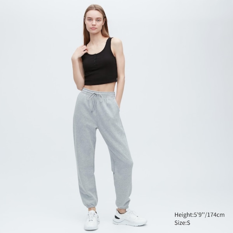 Uniqlo Ribbet Henley Neck Cropped Tank Toppe Dame Sort | 2136-FJKXE