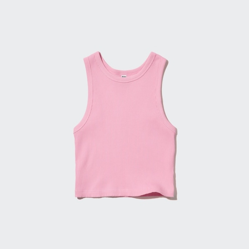 Uniqlo Ribbet Racer Back Cropped Tank Toppe Dame Lyserød | 3961-SDNHM