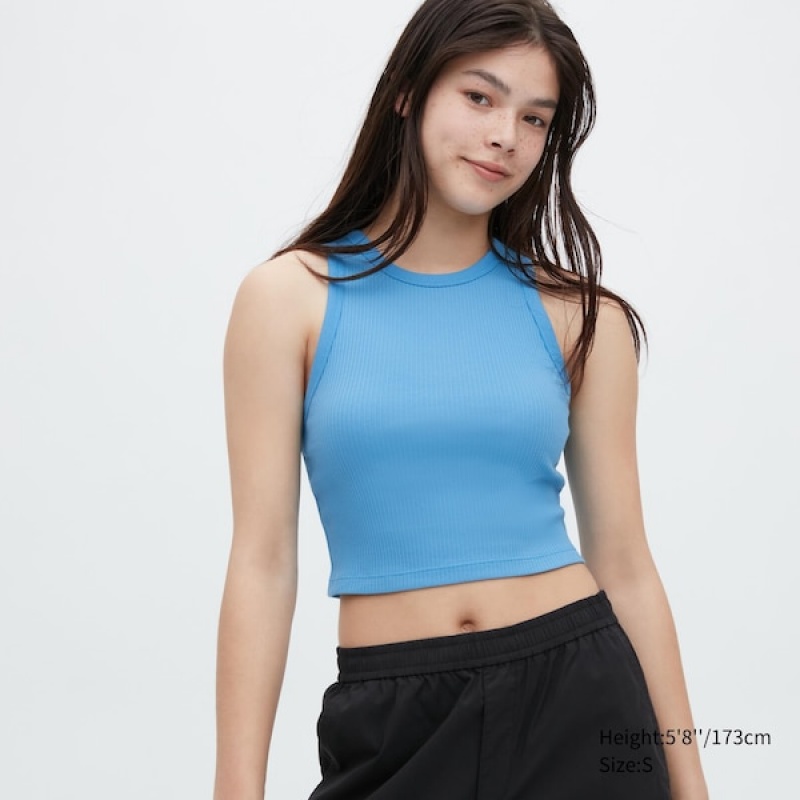 Uniqlo Ribbet Racer Back Cropped Tank Toppe Dame Blå | 8136-NBHOD