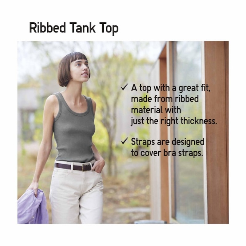 Uniqlo Ribbet Tank Toppe Dame Grå | 2967-YTBQA