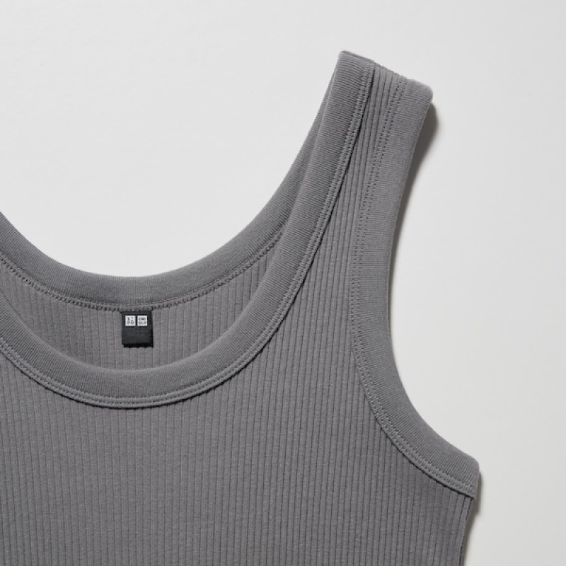 Uniqlo Ribbet Tank Toppe Dame Grå | 2967-YTBQA