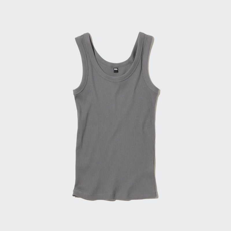 Uniqlo Ribbet Tank Toppe Dame Grå | 2967-YTBQA