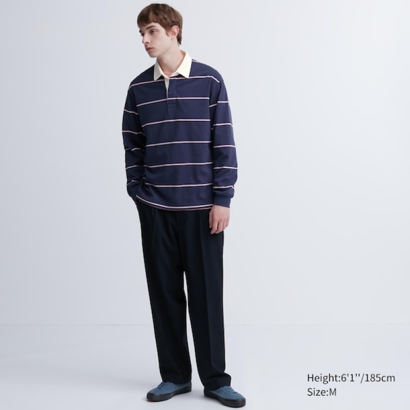 Uniqlo Rugger Long-Sleeve Poloshirt Herre Mørkeblå | 6972-DFXIE