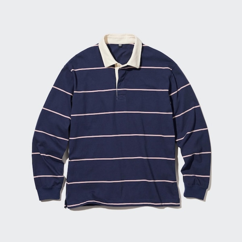 Uniqlo Rugger Long-Sleeve Poloshirt Herre Mørkeblå | 6972-DFXIE