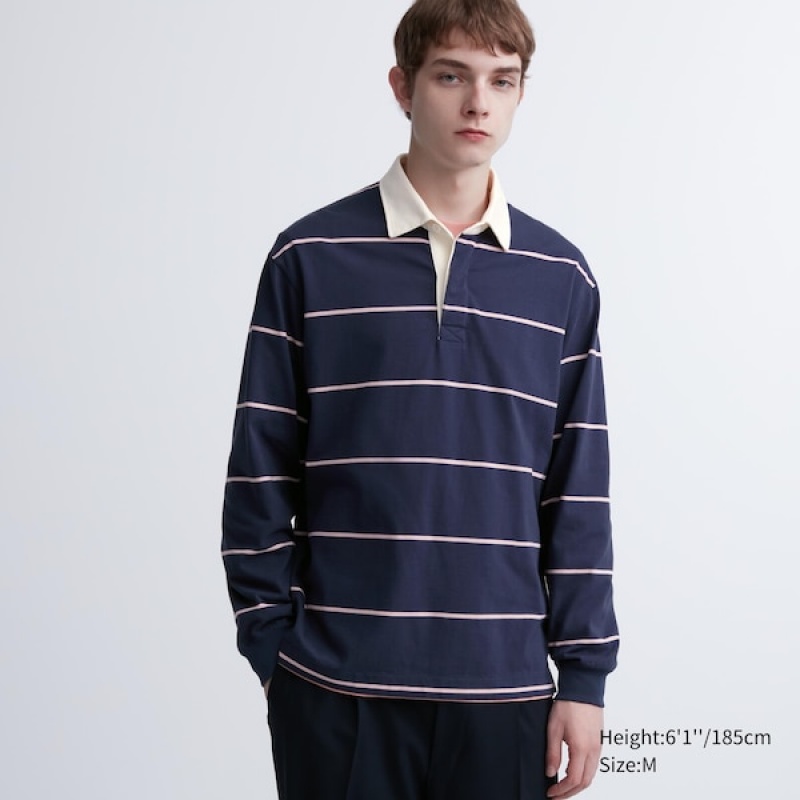 Uniqlo Rugger Long-Sleeve Poloshirt Herre Mørkeblå | 6972-DFXIE