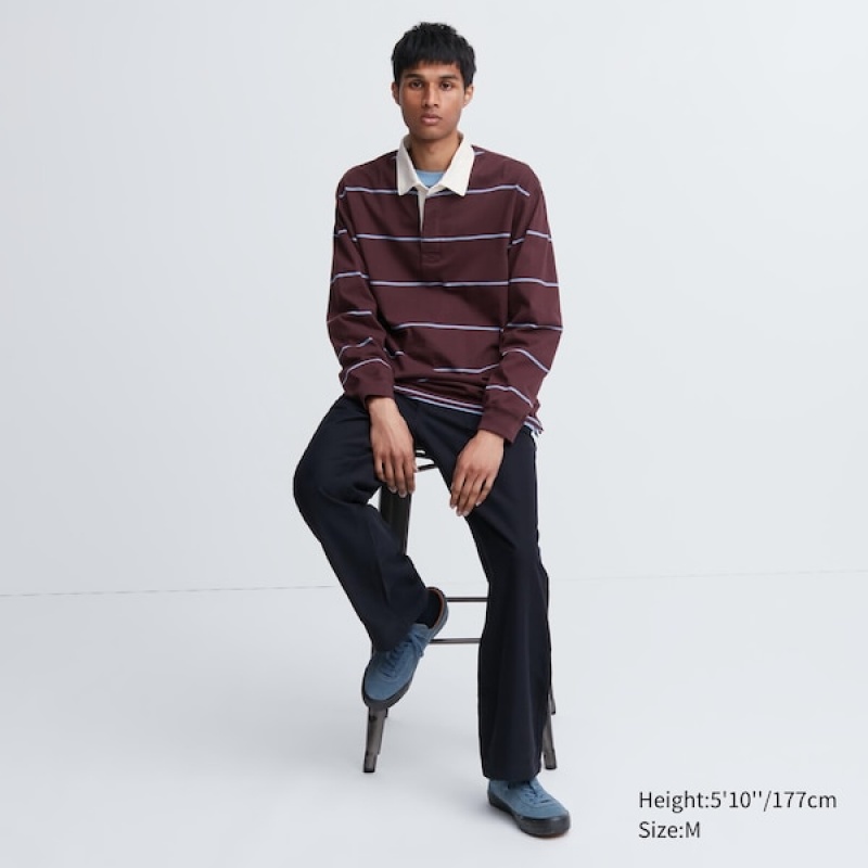 Uniqlo Rugger Long-Sleeve Poloshirt Herre Bordeaux | 7201-XVRTJ