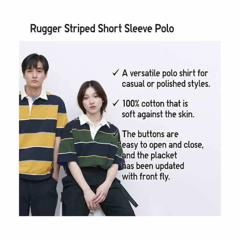 Uniqlo Rugger Stribet Kort Sleeve Poloshirt Herre Gul | 7168-DMGIV