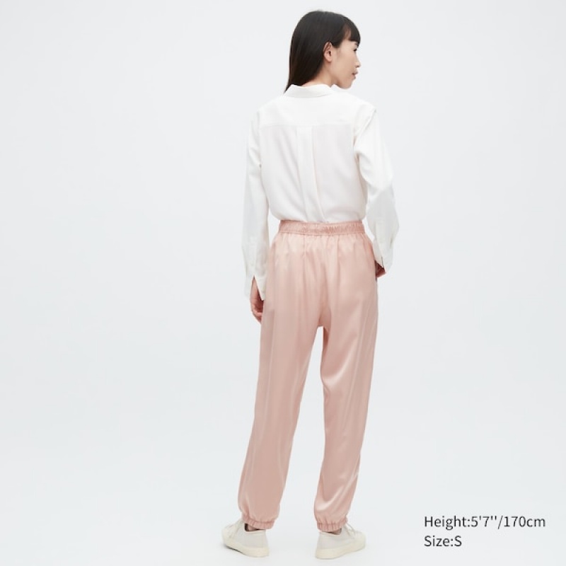 Uniqlo Satin Drape Joggers Dame Lyserød | 5623-ALBGE