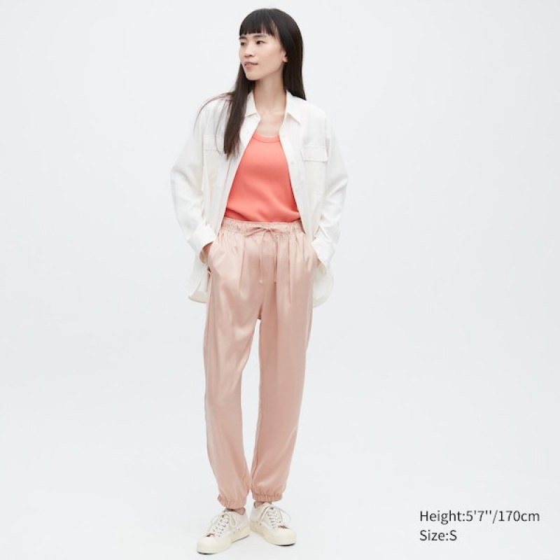 Uniqlo Satin Drape Joggers Dame Lyserød | 5623-ALBGE