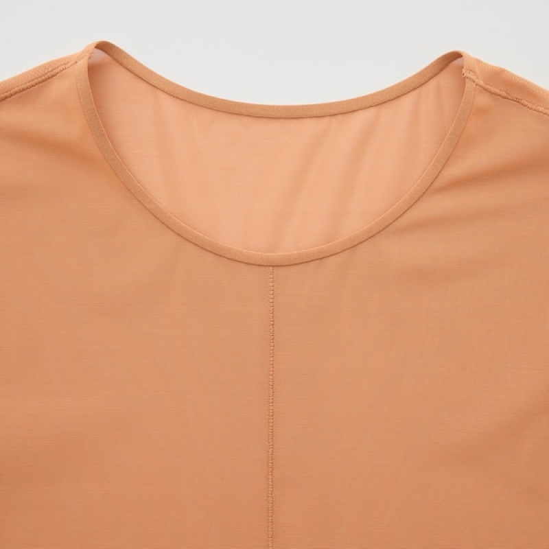 Uniqlo Sheer Crew Neck Long-Sleeve T Shirts Dame Brune | 1375-GZDBO