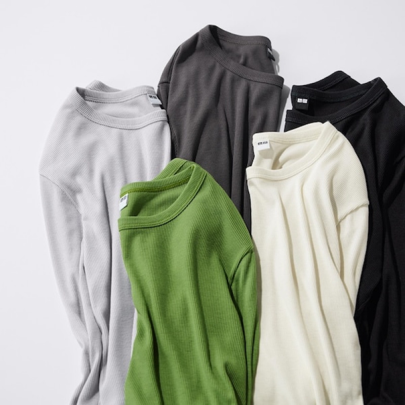 Uniqlo Sheer Jersey Crew Neck Long-Sleeve T Shirts Dame Mørkegrå | 1435-SGLBV