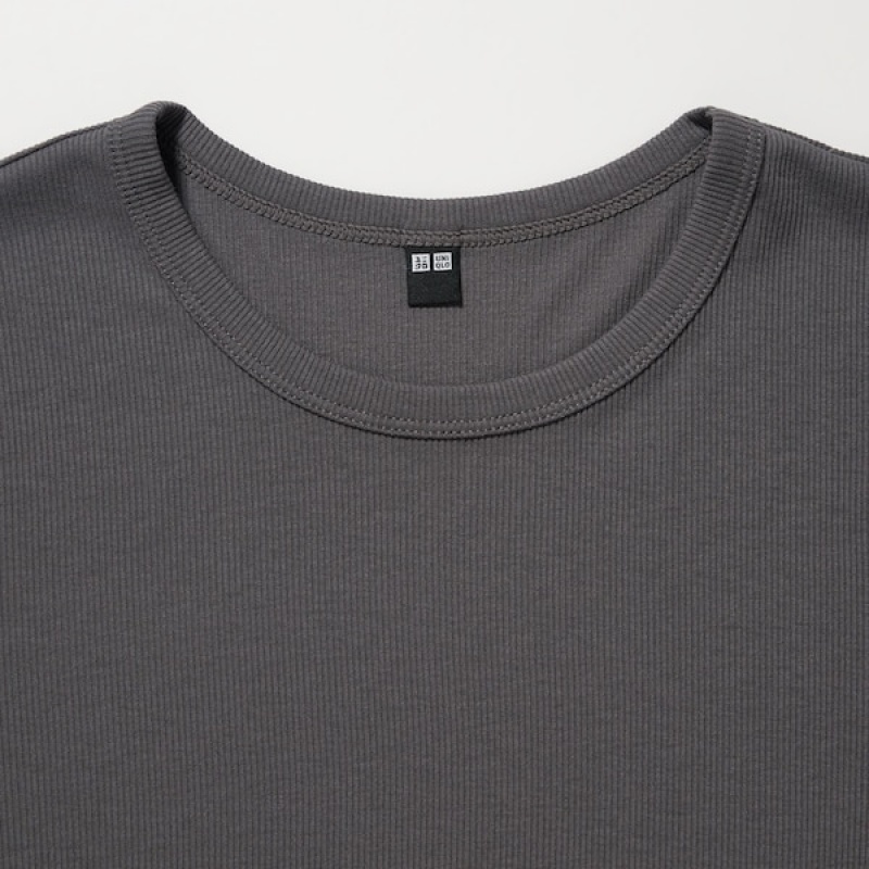 Uniqlo Sheer Jersey Crew Neck Long-Sleeve T Shirts Dame Mørkegrå | 1435-SGLBV