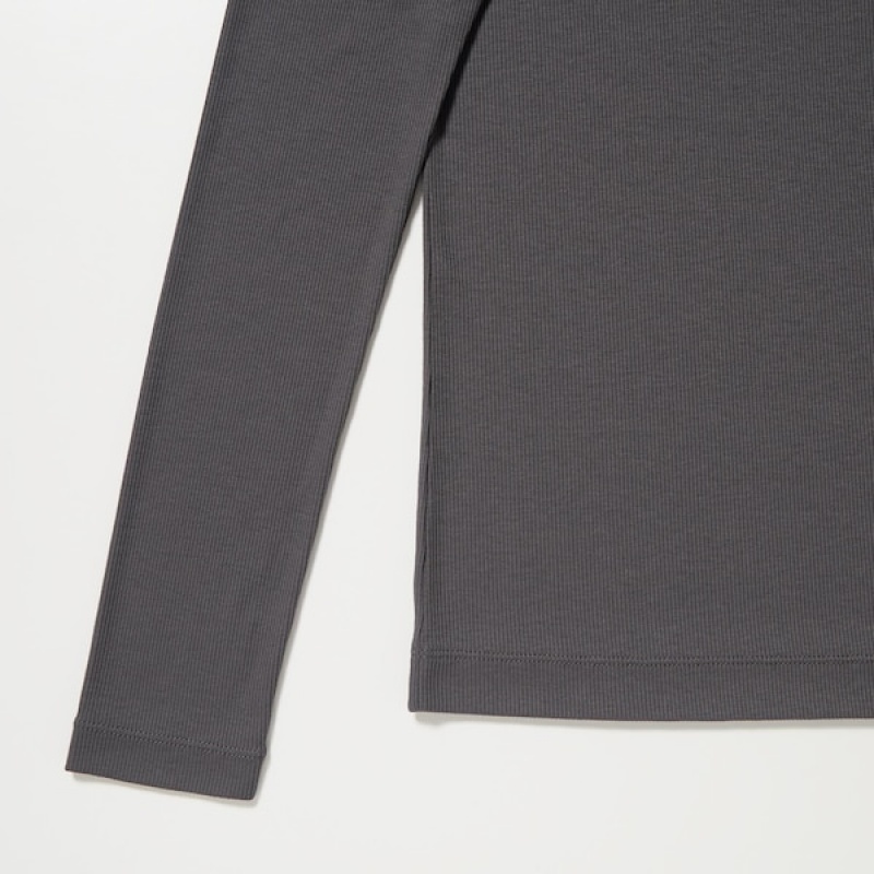 Uniqlo Sheer Jersey Crew Neck Long-Sleeve T Shirts Dame Mørkegrå | 1435-SGLBV