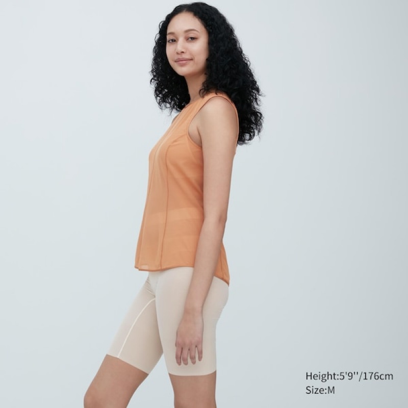 Uniqlo Sheer Uden Ærmer Toppe Dame Brune | 5980-LYPKA