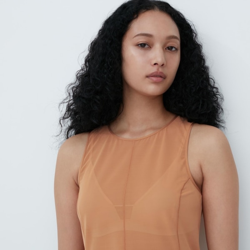 Uniqlo Sheer Uden Ærmer Toppe Dame Brune | 5980-LYPKA