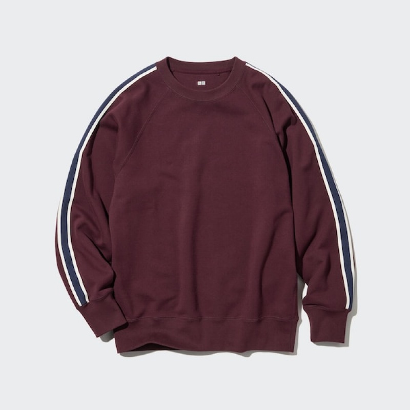 Uniqlo Side-Stripe Sweatshirts Herre Bordeaux | 7056-DEQAJ