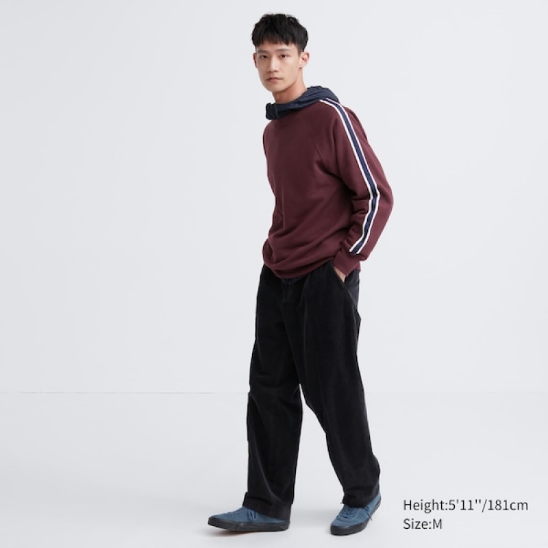 Uniqlo Side-Stripe Sweatshirts Herre Bordeaux | 7056-DEQAJ