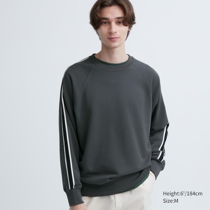 Uniqlo Side-Stripe Sweatshirts Herre Mørkegrå | 6910-MNIWC